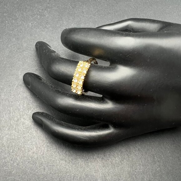 Womens Fashion Band Ring Gold Tone Two Row Clear Crystal Size 8 3/4 - Picture 1 of 8